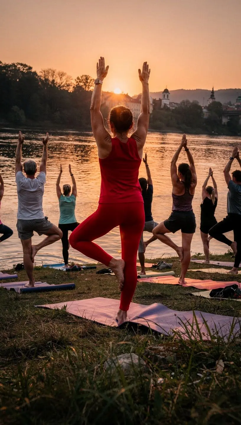 Group yoga session in a serene studio setting.